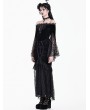 Dark in Love Black Gothic Coffin Cross Lace Applique Velvet Fishtail Skirt