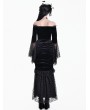 Dark in Love Black Gothic Coffin Cross Lace Applique Velvet Fishtail Skirt