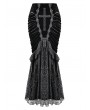 Dark in Love Black Gothic Coffin Cross Lace Applique Velvet Fishtail Skirt