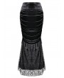 Dark in Love Black Gothic Coffin Cross Lace Applique Velvet Fishtail Skirt
