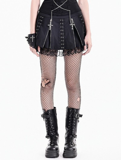 Dark in Love Black Gothic Cross Zipper Lace-Up Punk Mini Skirt