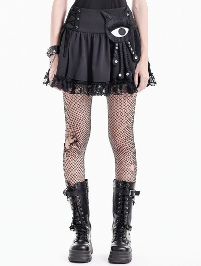 Dark in Love Black Gothic Monster Eye Applique Punk Mini Skirt