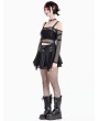 Dark in Love Black Gothic Punk Buckle Lace Hem Pleated Mini Skirt