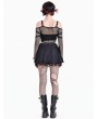 Dark in Love Black Gothic Punk Buckle Lace Hem Pleated Mini Skirt