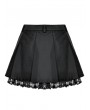 Dark in Love Black Gothic Punk Buckle Lace Hem Pleated Mini Skirt