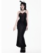 Dark in Love Black and Red Gothic Beaded Tassel Lace Velvet Mermaid Skirt