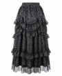 Dark in Love Black Gothic Romantic Lace Tiered Ruffle Maxi Skirt