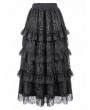 Dark in Love Black Gothic Romantic Lace Tiered Ruffle Maxi Skirt