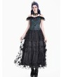 Dark in Love Black Gothic Baroque Lace Floral Applique Tiered Maxi Skirt