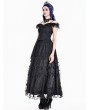 Dark in Love Black Gothic Baroque Lace Floral Applique Tiered Maxi Skirt