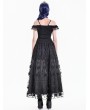 Dark in Love Black Gothic Baroque Lace Floral Applique Tiered Maxi Skirt