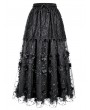 Dark in Love Black Gothic Baroque Lace Floral Applique Tiered Maxi Skirt