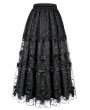 Dark in Love Black Gothic Baroque Lace Floral Applique Tiered Maxi Skirt
