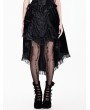 Dark in Love Black Gothic Thorn Rose Velvet High-Low Swallowtail Maxi Skirt