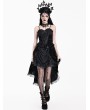 Dark in Love Black Gothic Thorn Rose Velvet High-Low Swallowtail Maxi Skirt