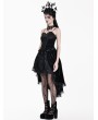 Dark in Love Black Gothic Thorn Rose Velvet High-Low Swallowtail Maxi Skirt