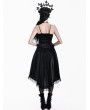 Dark in Love Black Gothic Thorn Rose Velvet High-Low Swallowtail Maxi Skirt
