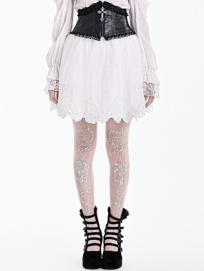 Dark in Love White Gothic Ballet Guipure Lace Layered Mesh Mini Skirt