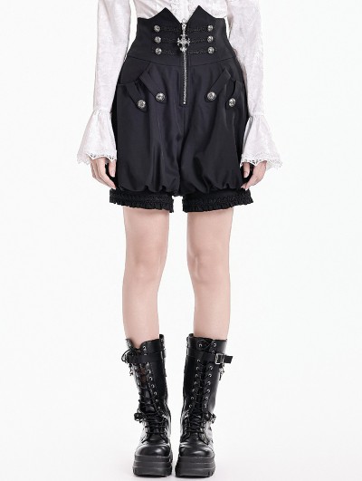 Dark in Love Black Gothic Cross Zipper Bloomer Pumpkin Shorts for Women