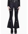 Dark in Love Black Gothic Punk Grommet Buckled Strap Flare Pants for Women