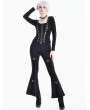 Dark in Love Black Gothic Punk Grommet Buckled Strap Flare Pants for Women