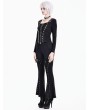 Dark in Love Black Gothic Punk Grommet Buckled Strap Flare Pants for Women