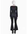 Dark in Love Black Gothic Punk Grommet Buckled Strap Flare Pants for Women