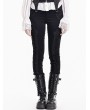 Dark in Love Black Gothic Victorian Floral Applique Lace-Up Skinny Pants for Women