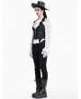 Dark in Love Black Gothic Victorian Floral Applique Lace-Up Skinny Pants for Women