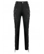 Dark in Love Black Gothic Victorian Floral Applique Lace-Up Skinny Pants for Women