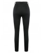 Dark in Love Black Gothic Victorian Floral Applique Lace-Up Skinny Pants for Women