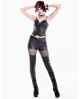 Dark in Love Black Gothic Punk Faux Leather Sheer Mesh Skinny Pants for Women