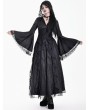Dark in Love Black Gothic Cross Lace Hooded Satin Blouse for Women