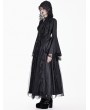 Dark in Love Black Gothic Cross Lace Hooded Satin Blouse for Women