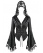 Dark in Love Black Gothic Cross Lace Hooded Satin Blouse for Women