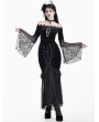 Dark in Love Black Gothic Off-Shoulder Cross Lace Bell Sleeve Top for Women