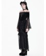 Dark in Love Black Gothic Off-Shoulder Cross Lace Bell Sleeve Top for Women