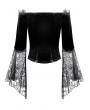 Dark in Love Black Gothic Off-Shoulder Cross Lace Bell Sleeve Top for Women