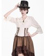 Dark in Love Steampunk Brocade Ruffled V-Neck Corset Lacing Top for Women