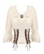Dark in Love Steampunk Brocade Ruffled V-Neck Corset Lacing Top for Women