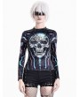 Dark in Love Black Gothic Cyberpunk Skull Graphic Mock Neck Top for Women