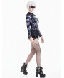 Dark in Love Black Gothic Cyberpunk Skull Graphic Mock Neck Top for Women