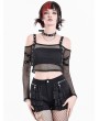 Dark in Love Black Gothic Punk Fishnet Off-Shoulder Crop Top for Women