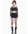 Dark in Love Black Gothic Punk Fishnet Off-Shoulder Crop Top for Women