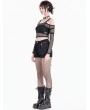 Dark in Love Black Gothic Punk Fishnet Off-Shoulder Crop Top for Women
