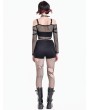 Dark in Love Black Gothic Punk Fishnet Off-Shoulder Crop Top for Women