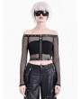 Dark in Love Black Gothic Punk Off-Shoulder Grommet Fishnet Top for Women