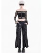 Dark in Love Black Gothic Punk Off-Shoulder Grommet Fishnet Top for Women