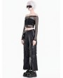 Dark in Love Black Gothic Punk Off-Shoulder Grommet Fishnet Top for Women