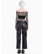 Dark in Love Black Gothic Punk Off-Shoulder Grommet Fishnet Top for Women